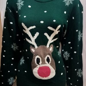Boohoo Dark Green Reindeer Sweater